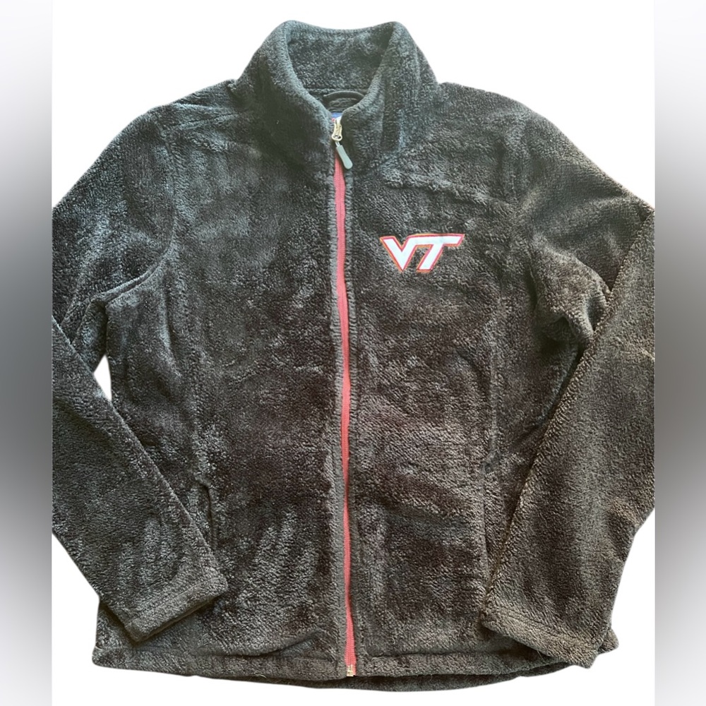 Virginia Tech Hokies Black Fleece Zip Up VT Embroidered Jacket Size Large